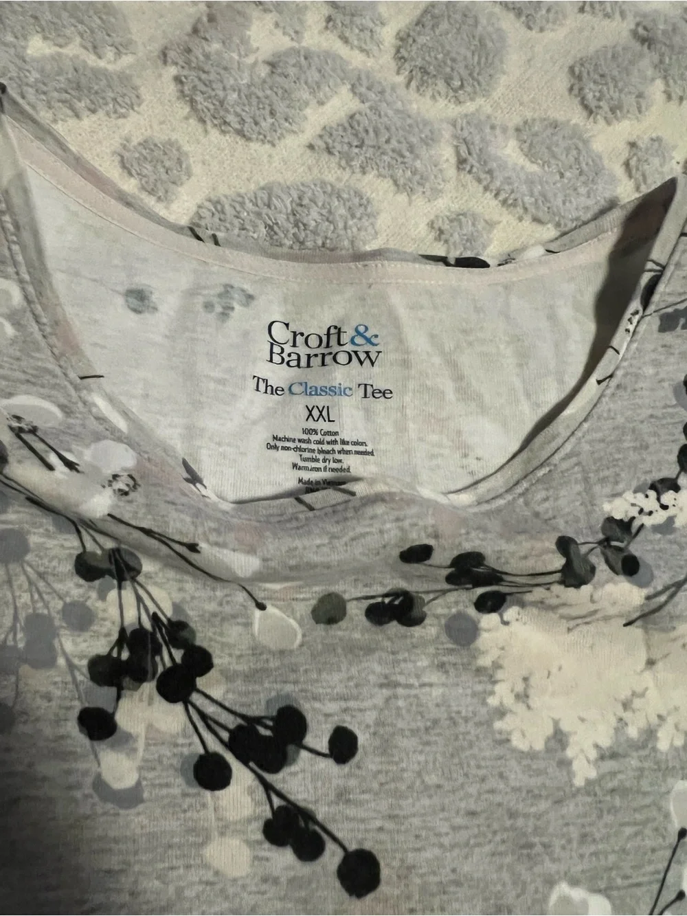 croft & barrow Gray Floral Short Sleeve Tee with White and Black Accents - Picture 2 of 5